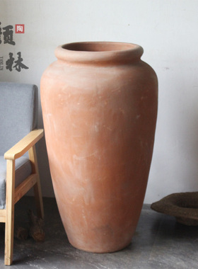 落地仿古陶器组合景观藤类花盆落地粗陶缸盆大号陶器简约红陶