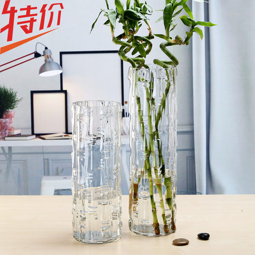 圆柱玻璃花瓶高款直筒透明富贵竹特大号插花水养客厅摆件花器