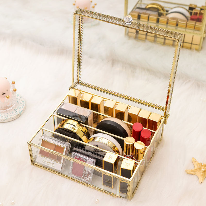 腮红眼影盘超火收纳盒口红分隔小样风气垫粉饼玻璃储物盒