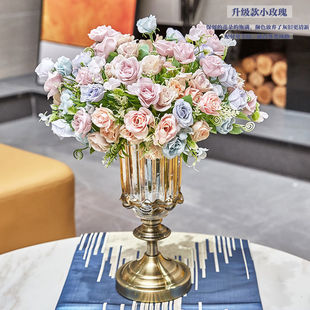 高档新古典欧式 饰客厅餐桌花瓶摆件 古铜水晶玻璃花瓶样板房家居装