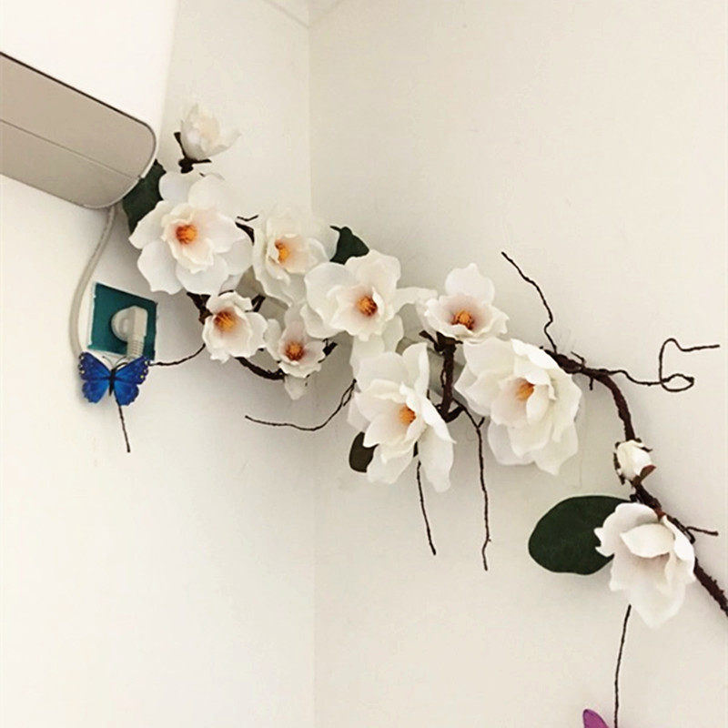 彷真玉兰花藤蔓藤条婚庆布景软装花店铺橱窗悬吊式天花板假花装饰