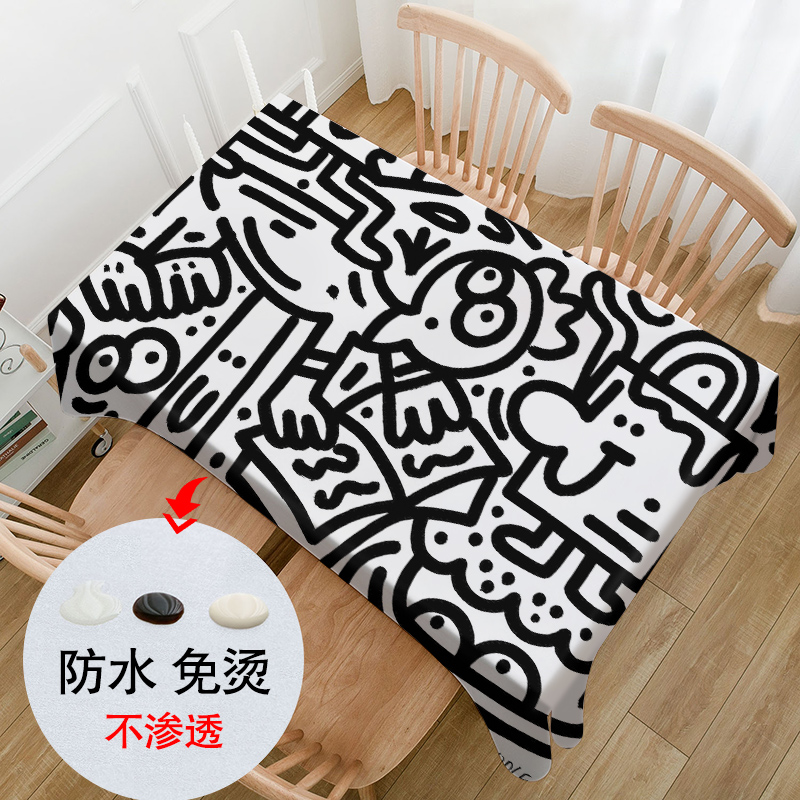 涂鸦桌布防水防油防烫免洗餐桌布长方形家用台布茶几布桌书桌垫布