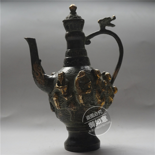 仿古明清铜器八仙过海酒壶影视道具纯铜酒茶壶古玩摆件博古架装饰
