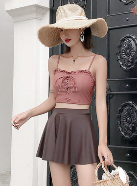 泳衣女三件c套韩国ins风学生保守小清新网红款分体游泳衣2021新款