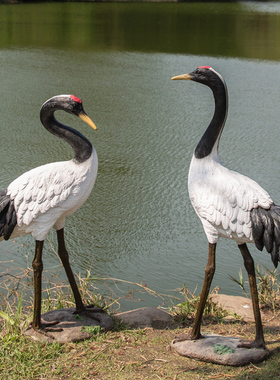 仿真仙鹤摆件户外花园庭院园林装饰玻璃钢雕塑工艺品动物水池公园