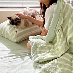 全棉夏凉被四件套水洗纯棉空调被夏季 双人春秋被子a类可机洗 薄款