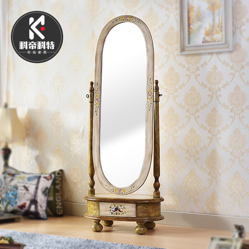 美式全身镜卧室移动大镜子储物收纳镜简约K公主镜实木落地镜穿衣