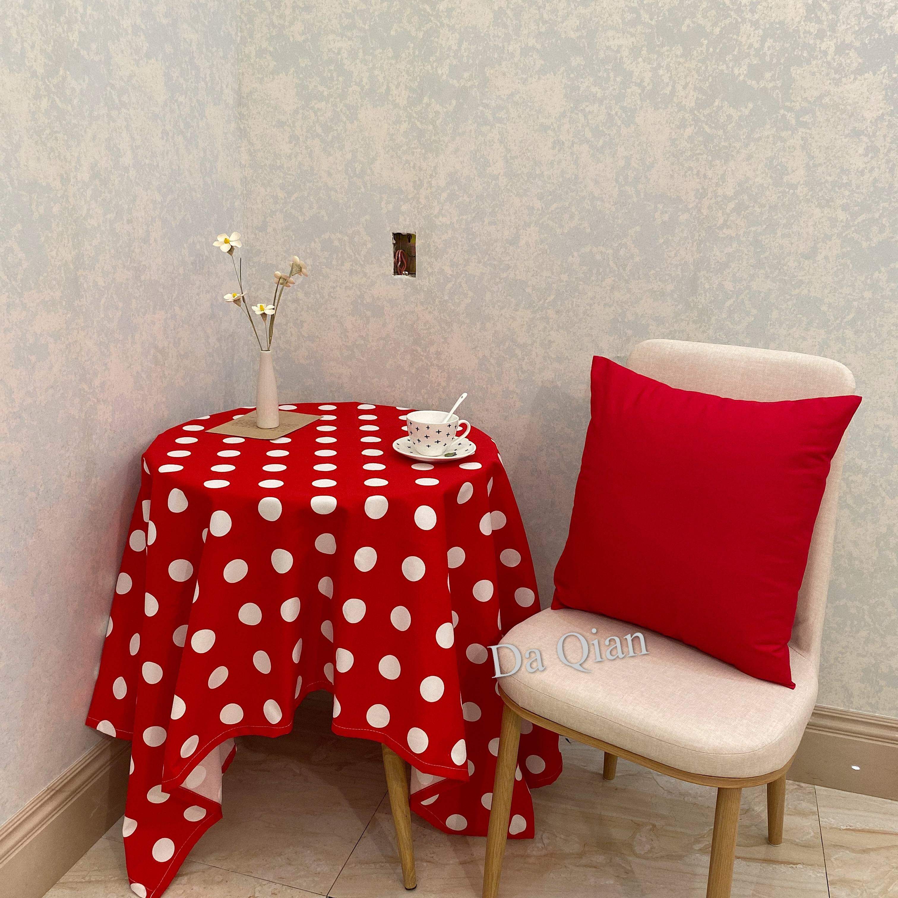 大千印象 复古田园波点餐桌布创意in棉帆布 现代台布茶几布定制