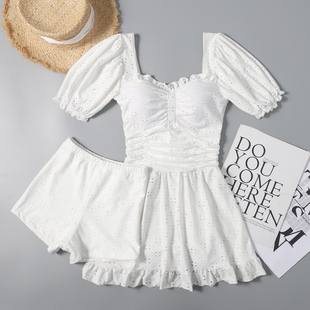 泳衣2021新款 连体大胸小胸钢托聚拢显瘦遮肚保守Z温泉游泳 女裙式