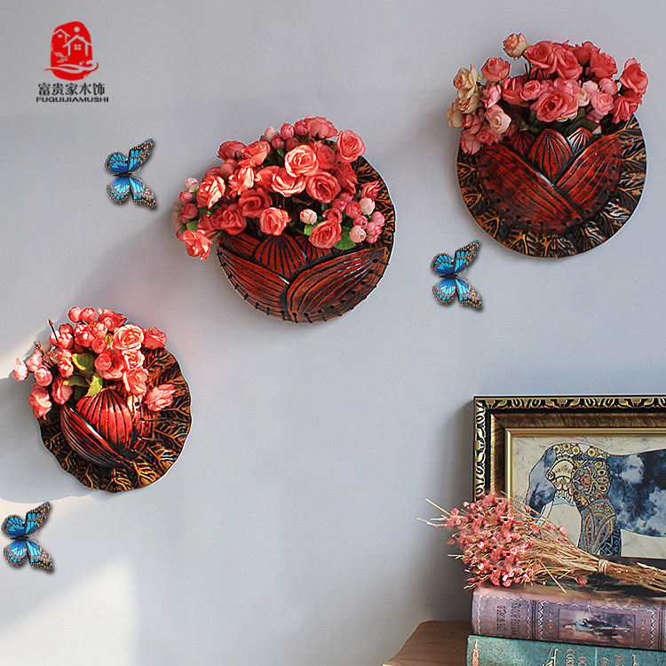 实木简约挂墙上的花瓶客厅插花墙面壁挂电视背景墙面装饰品挂件