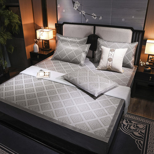 轻奢藤席冰丝凉席三件套双面可用加厚透气空调软席可折叠水洗草席