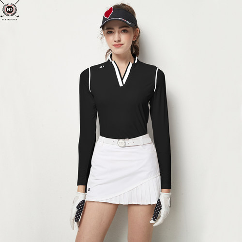 BG高尔夫衣服女球服装女套装秋冬防晒长袖上衣T恤V防走光短裙裙子