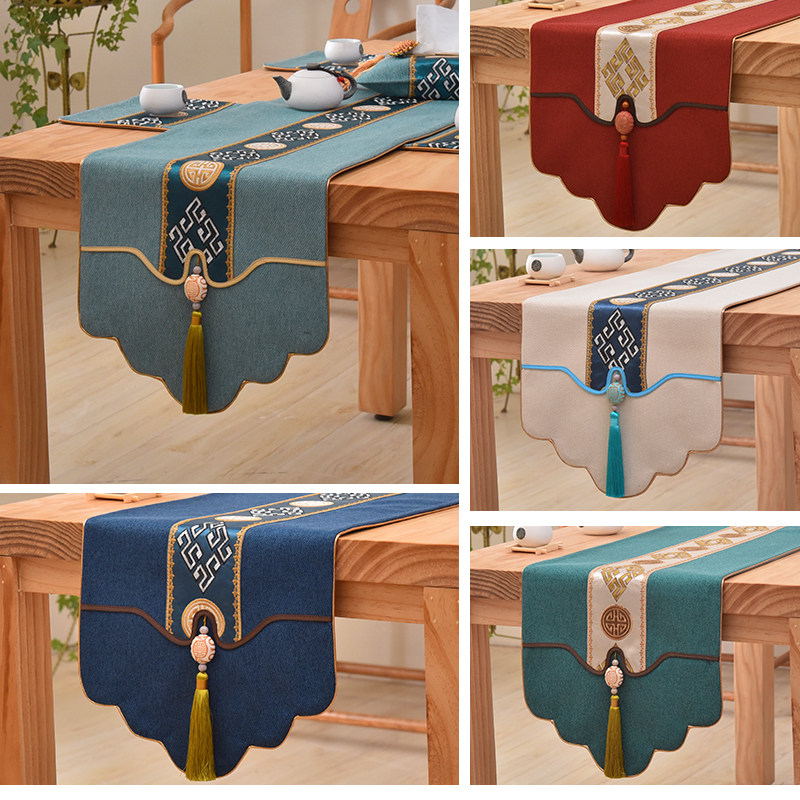 新中式棉麻绣花桌旗禅意简约现代中国风茶几茶桌餐桌电视柜盖布