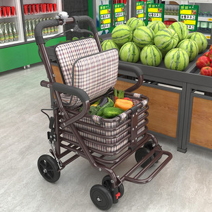 老年代步车座椅坐四轮买菜助步小推车便携购物车老手推车