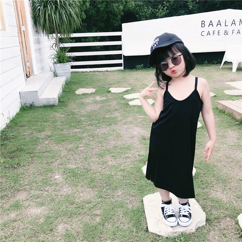 女童吊带连衣裙2020夏季新款童装韩版儿童宝宝洋气黑色百搭裙子潮