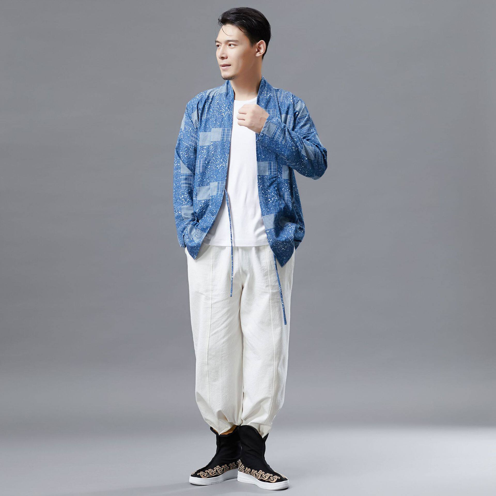 2021春秋新款开衫民族风复古中国古装系带薄款衣男式衬衫汉服外套