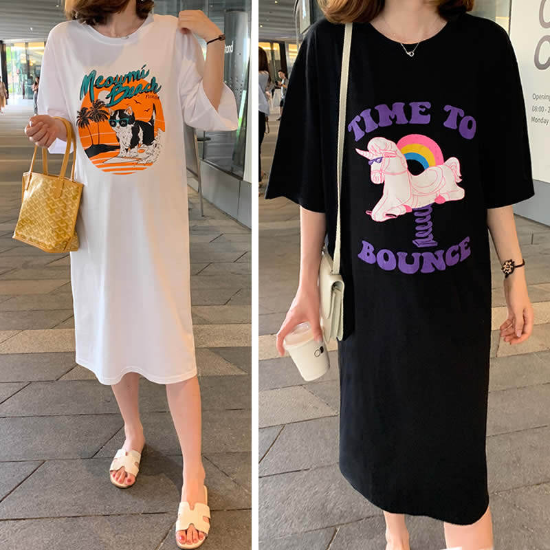孕妇夏装连衣裙纯棉长款t恤宽松大码短袖上衣Pt恤裙孕妇裙夏天裙