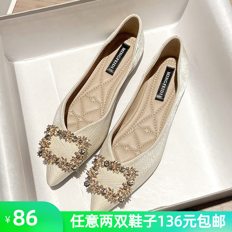 尖头平底鞋女春夏季仙女单鞋配裙子的鞋子晚晚鞋温柔S风大码41一4