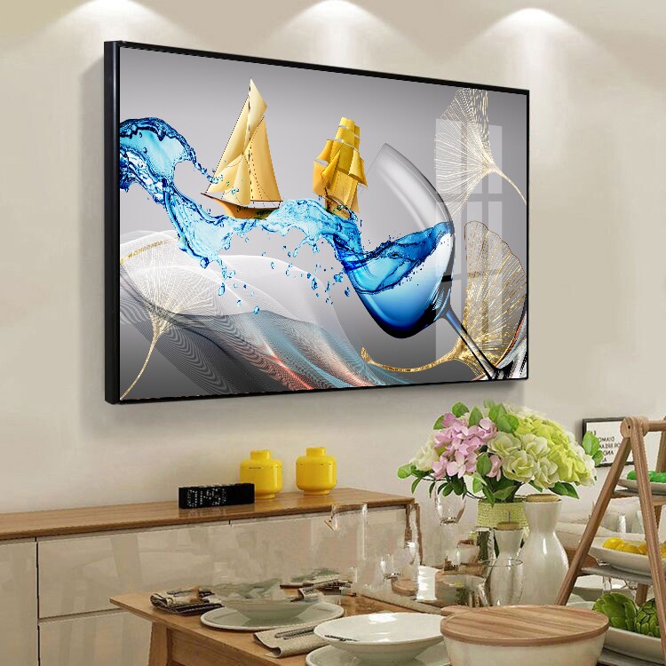 新款餐厅装饰画单幅有框晶瓷画厨房挂画客厅装饰画单Y联金属框壁
