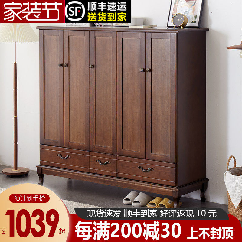 实木衣柜家用卧室储物柜四门大容量简易收纳柜儿T童原木小衣橱矮