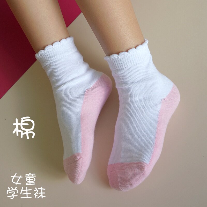 儿童袜子白色女童花边袜纯棉公主袜中筒袜女孩纯白学生袜春秋季