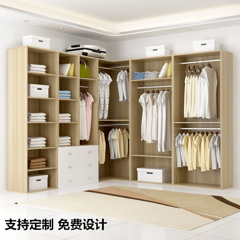 实木简易衣柜简约现代经济u型组装定制衣帽间衣柜卧室家具转角柜