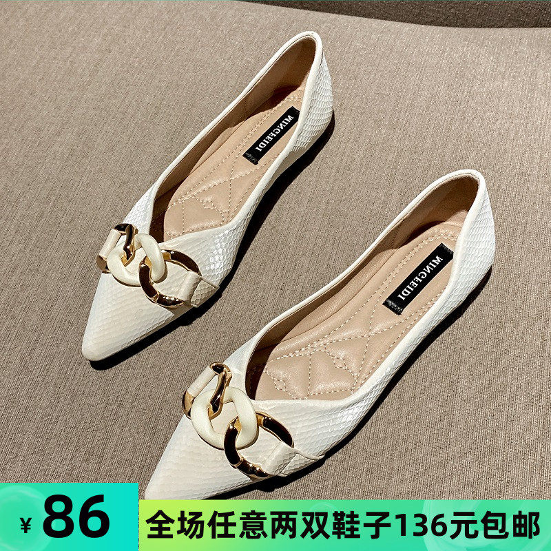 尖头单鞋女2021秋季新款百搭平y底晚晚风温柔鞋仙女大码女鞋41一4