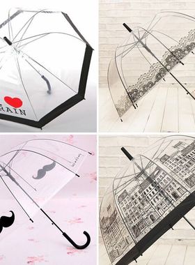韩版小新超拱形阿波罗透明伞雨伞半自动创意弯钩直杆长柄公伞