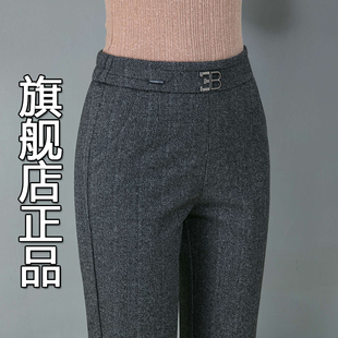 毛呢裤子女秋冬加绒加厚新款松紧高腰弹力宽松显瘦妈妈哈伦小脚裤