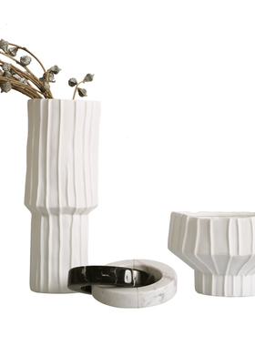 简约现代白色个性陶瓷花器家居装饰F品干花插花花瓶客厅桌面摆件