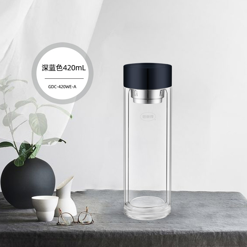 思乐得层隔热玻璃杯男商务带滤网家用办公泡茶杯水杯3WK2WE