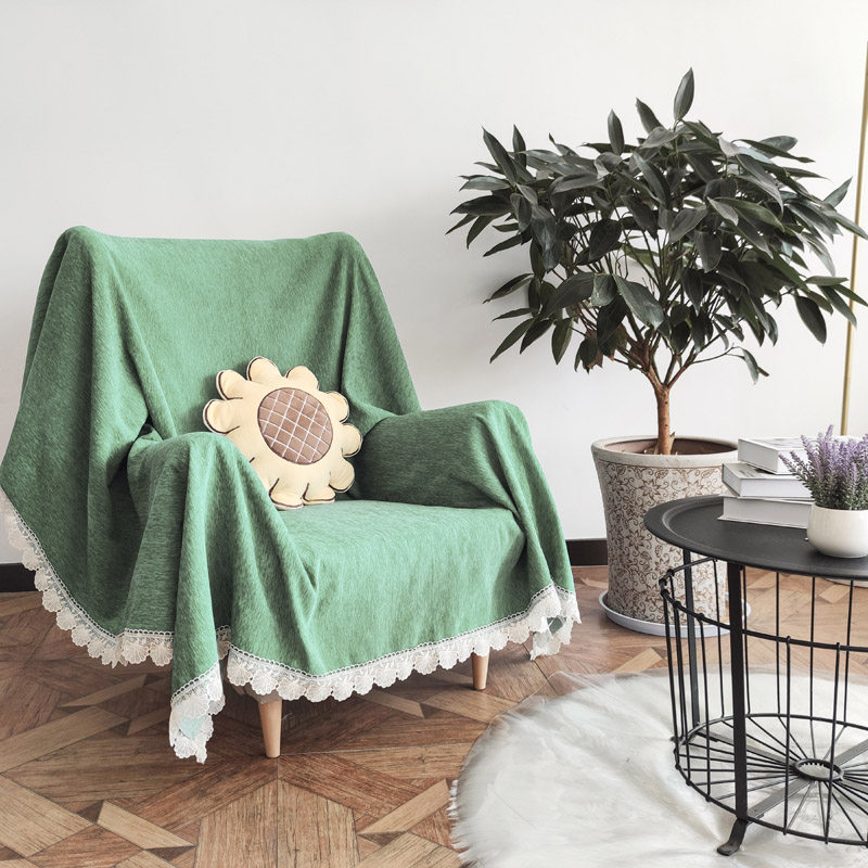 单人沙发盖布罩垫皮沙发巾全盖毯风通用防猫抓现代绿色