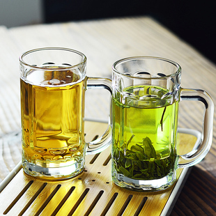 带把玻璃杯家用钢化耐热泡茶杯水杯大容量扎啤果汁啤酒杯牛奶杯子