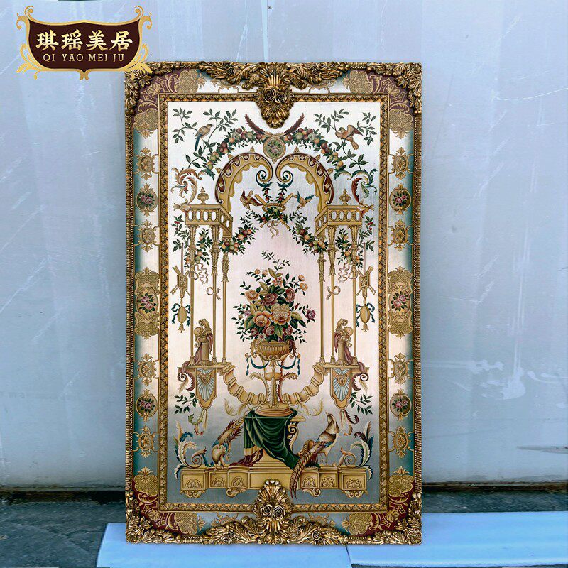 法式宫廷木板画门厅金箔s雕花手绘玄关装饰画欧式奢华别墅壁画挂