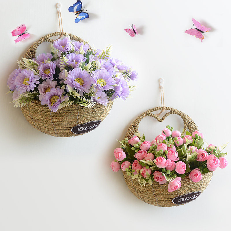 墙面植物墙壁装饰花篮编织花盆藤编挂墙花盆壁挂花篮墙上悬挂花盆,家居饰品,花篮,淘宝优惠券,粉丝福利购,淘宝优惠卷