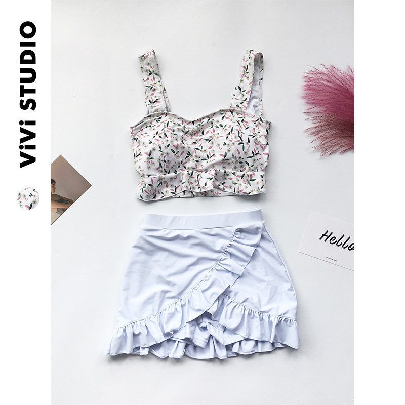 VV/20ss 日系清新甜美小碎花泳装显瘦裙式分体温泉度假泳衣女