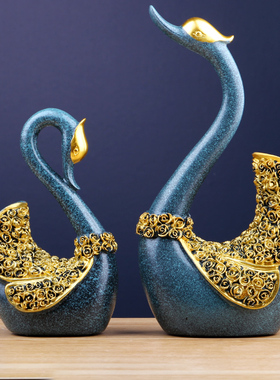 北欧摆件现代简约家居办s公室装饰品摆设树脂海洋蓝天鹅工艺品摆