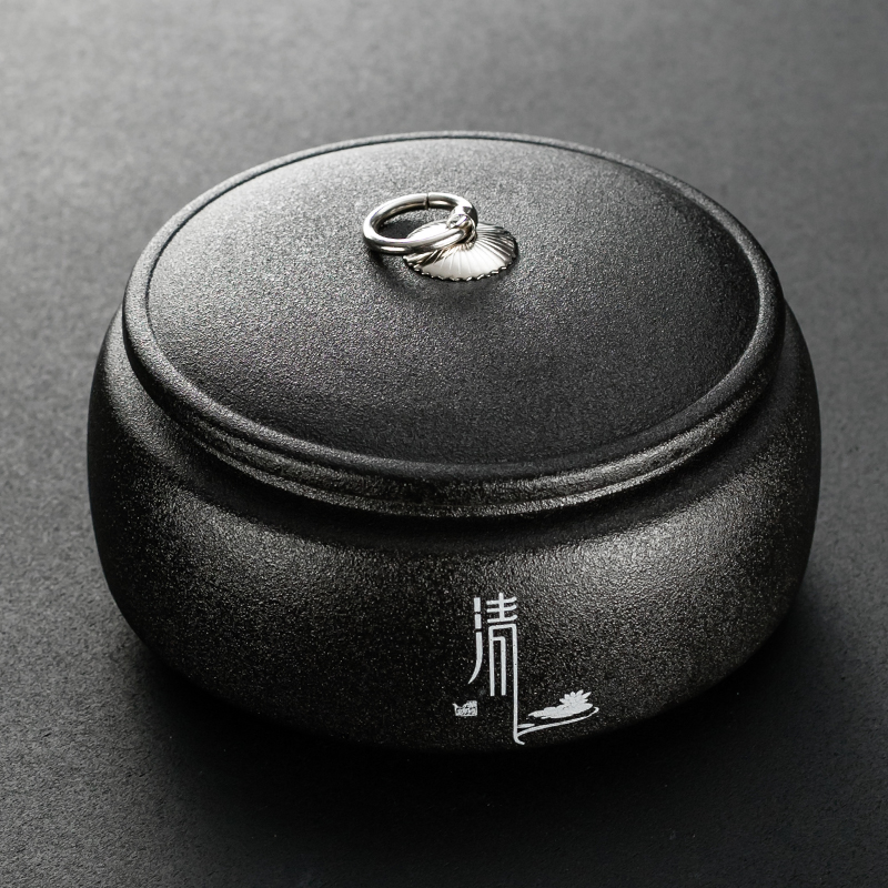 高档普洱存茶醒茶饼罐陶瓷茶叶罐 大号密封罐黑陶家用防潮茶饼罐