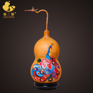 葫芦玄关摆件精品天然文玩大号艺术品针刺雕刻画水墨烙画墨刻饰品