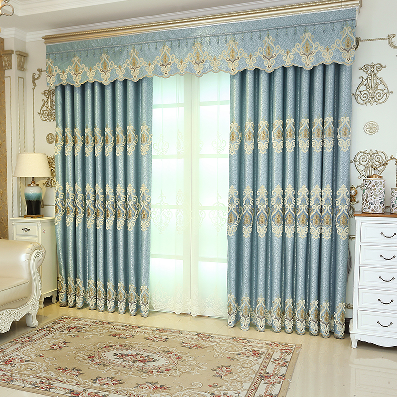 定制高档欧式大气奢华窗帘纱布料落地客厅刺绣花雪尼尔遮光成品