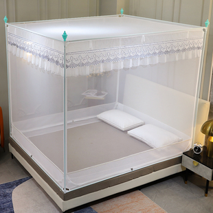 回型无底方顶纹帐 家用加厚防摔三开门拉链蚊帐15m床18u型坐床式