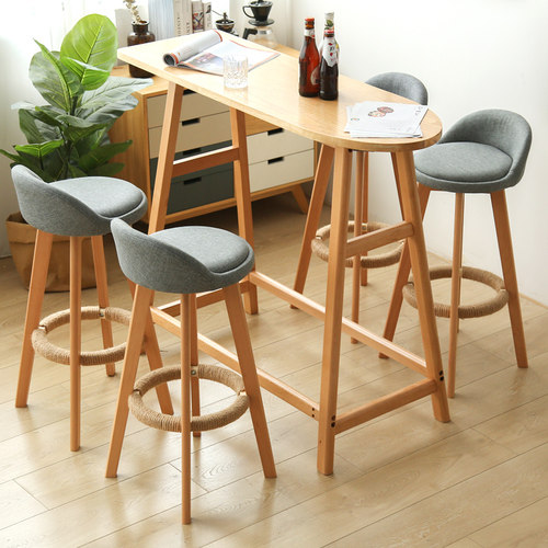 实木吧台椅现代简约高脚凳旋转酒吧凳子创意吧凳前台收银椅子吧椅