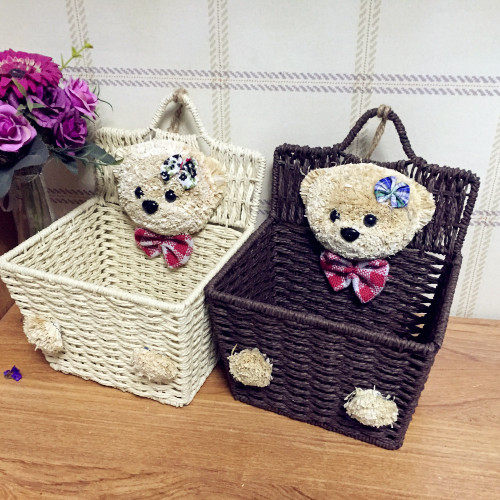 草编熊挂篮收纳筐工艺品花篮室内吊篮装饰品蓝篮购物篮野餐钥匙篮