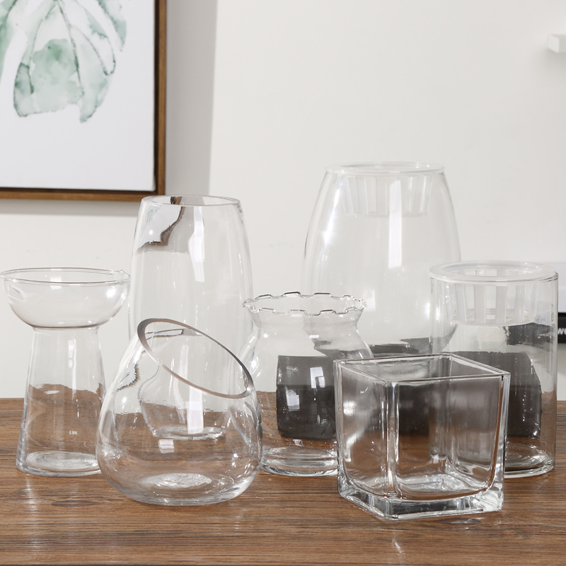 创意简约透明玻璃花瓶水s培绿萝花盆水养植物客厅摆件插花器皿鱼