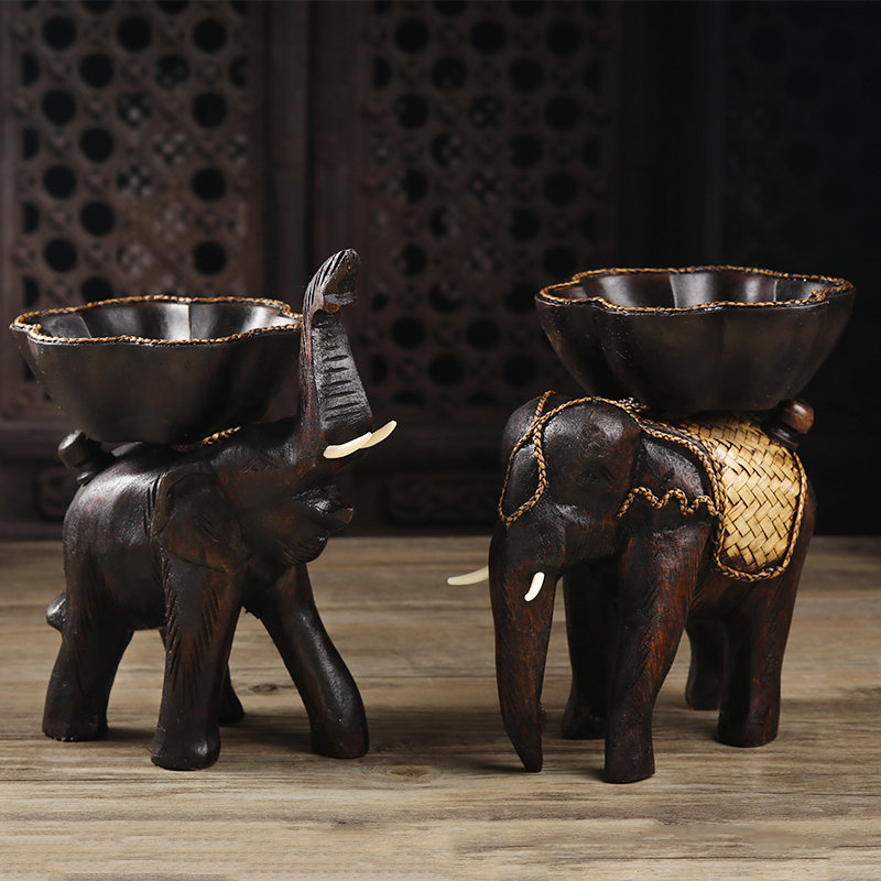 东南亚家居装饰工艺品 泰国客厅餐厅实木雕刻大象干果水果盘器皿