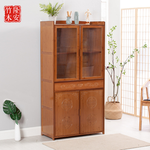 酒柜厨房四门餐厅组装 隆安现代简约楠竹餐边柜时尚 大容量储物碗柜
