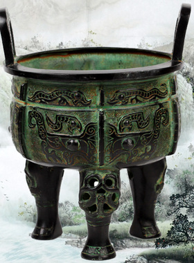 仿古青铜器铜鼎办公摆件大号三足鼎香炉鼎招财鼎圆鼎包邮