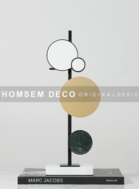 简约创意几何拼色软装饰品样板房间售楼处家居客X厅玄关柜摆件