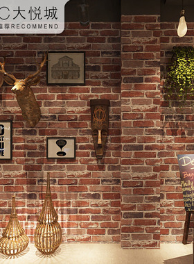 复古怀旧3D立体仿砖纹砖块砖头墙纸白色酒吧N咖啡餐厅红砖白砖壁