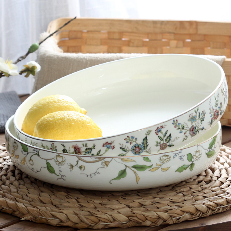 10英寸窝盘骨瓷饭盘菜盘蒸鱼盘陶瓷大盘子大号深盘泡椒鱼头家用